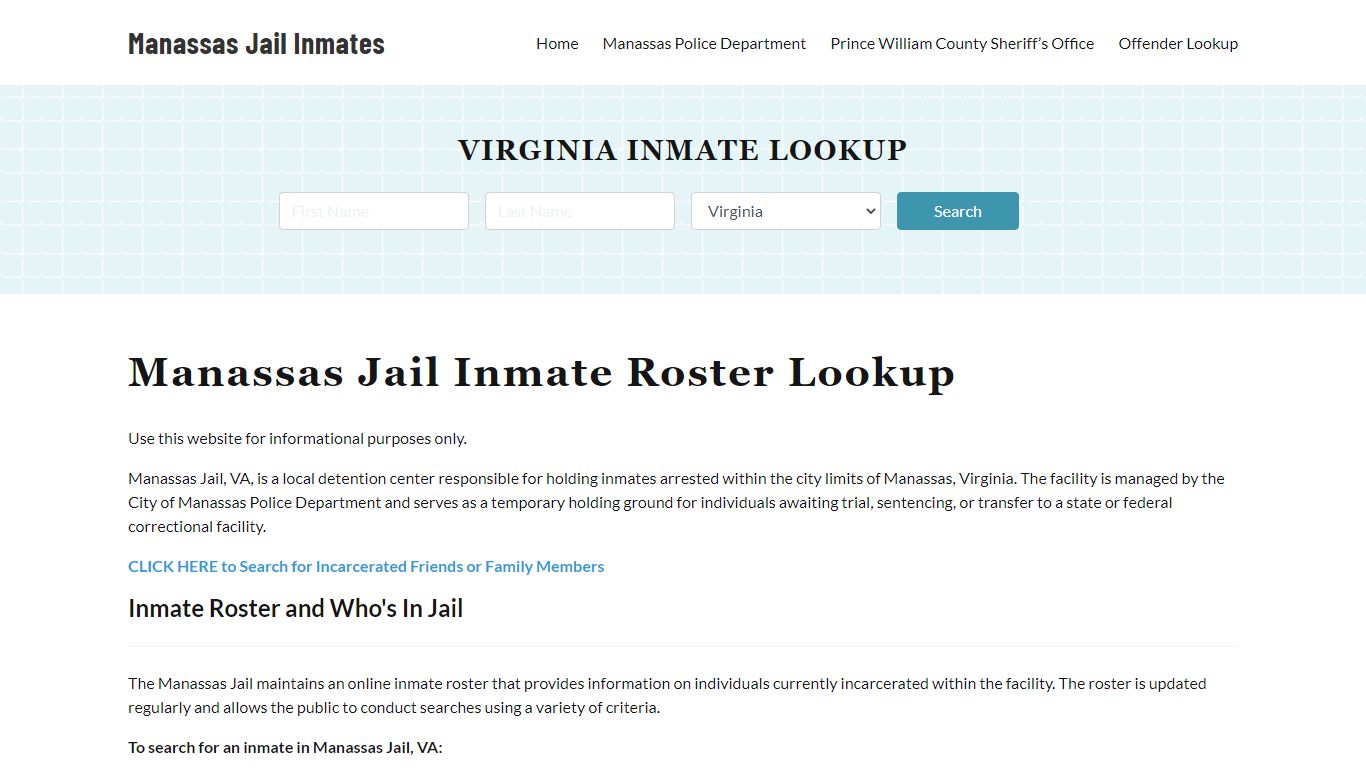 Manassas Jail Inmate Roster, Prince William County, VA, Offender Search