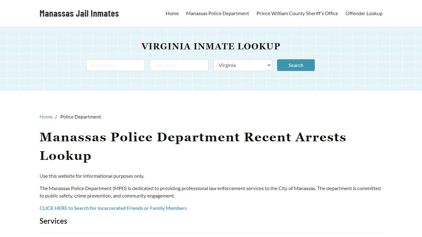 Manassas Police Department, VA Arrest Search, Mugshots